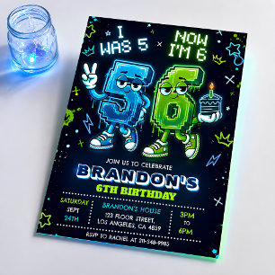 Neon Glow 6de verjaardagsuitnodiging jongen Kaart