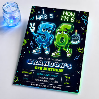 Neon Glow 6de verjaardagsuitnodiging jongen Kaart