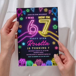 Neon Glow 7e Verjaardag | Ik Was 6 Nu Ben Ik 7 Vir Kaart