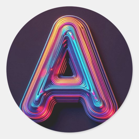 Neon Glow Alphabet Stickers – Letter A Vibrant 3D (Voorkant)