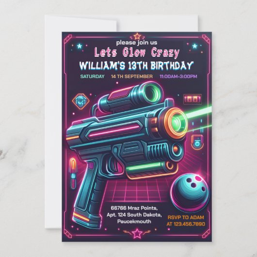 neon Glow arcade pistool Laser Label 13e Verjaarda Kaart (Voorkant)