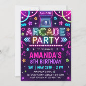 Neon Glow Arcade Verjaardagsfeestje Kaart (Voorkant)