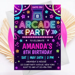 Neon Glow Arcade Verjaardagsfeestje Kaart