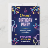 Neon Glow Birthday Party Invitation for Her Kaart (Voorkant)