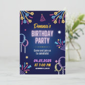 Neon Glow Birthday Party Invitation for Her Kaart (Staand voorkant)