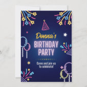 Neon Glow Birthday Party Invitation for Her Kaart (Achterkant)