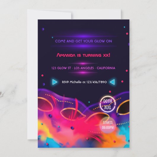 Neon Glow Birthday Party Invitation Kaart (Voorkant)