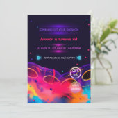 Neon Glow Birthday Party Invitation Kaart (Staand voorkant)