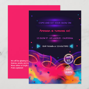 Neon Glow Birthday Party Invitation Kaart
