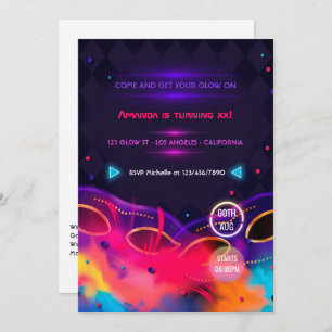 Neon Glow Birthday Party Invitation Kaart
