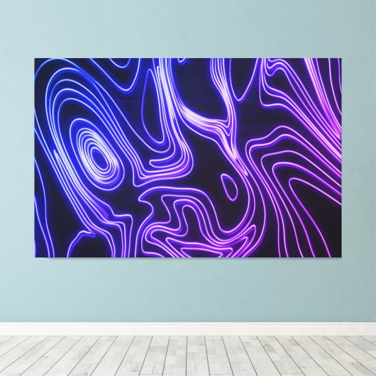 Neon Glow blue en paarse Cyberpunk lines Canvas Afdruk (Insitu (Houten vloer))