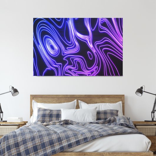 Neon Glow blue en paarse Cyberpunk lines Canvas Afdruk (Insitu (Slaapkamer))