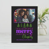 Neon Glow Boomstructuur Moderne Retro Vakantiefoto Feestdagenkaart (Staand voorkant)