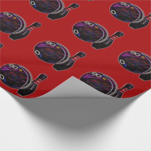 Neon Glow Bowling Ball en Pin on Red Cadeaupapier (Hoek)