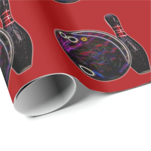 Neon Glow Bowling Ball en Pin on Red Cadeaupapier (Rol Hoek)