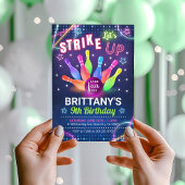 Neon Glow Bowling Birthday Invitation Kaart