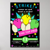 neon glow bowling night flyer , bowlingtoernooi poster (Voorkant)