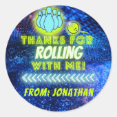 Neon Glow Bowling Party Bedankt voor het rollen Ronde Sticker (Voorkant)