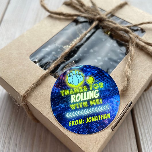 Neon Glow Bowling Party Bedankt voor het rollen Ronde Sticker
