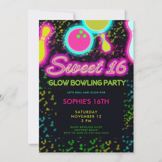 Neon Glow Bowling Party Girly Schattige Sassy Swee Kaart (Voorkant)