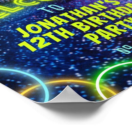 Neon Glow Boys Spel Op Gaming Party Welkomstbord Poster (Hoek)