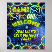 Neon Glow Boys Spel Op Gaming Party Welkomstbord Poster (Voorkant)