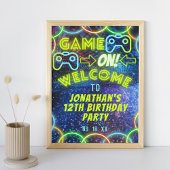 Neon Glow Boys Spel Op Gaming Party Welkomstbord Poster