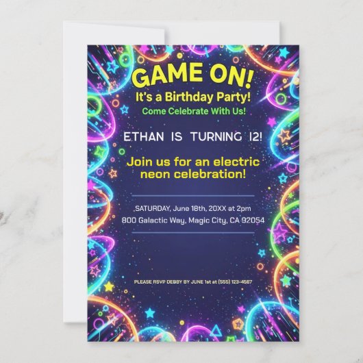 Neon Glow Brthday Party  Kaart (Voorkant)