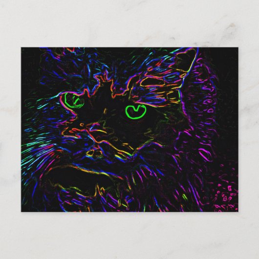 Neon Glow Cat Briefkaart (Voorkant)