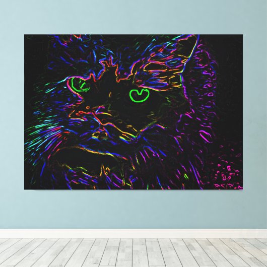 Neon Glow Cat Canvas Afdruk (Insitu (Houten vloer))