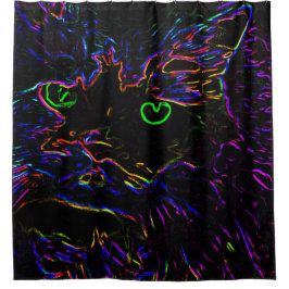 Neon Glow Cat Douchegordijn