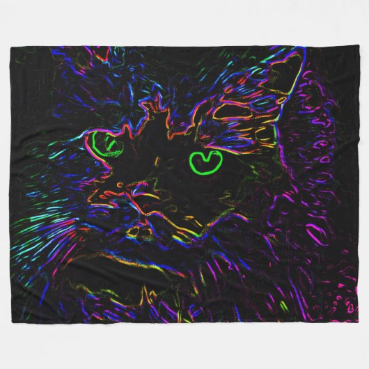Neon Glow Cat Fleece Deken (Voorkant (Horizontaal))
