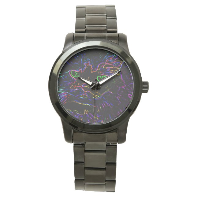 Neon Glow Cat Horloge (Voorkant)