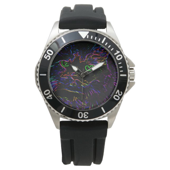 Neon Glow Cat Horloge (Voorkant)