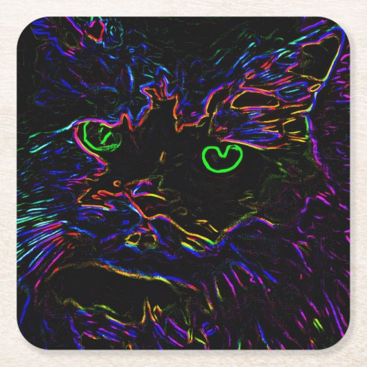 Neon Glow Cat Kartonnen Onderzetters (Voorkant)