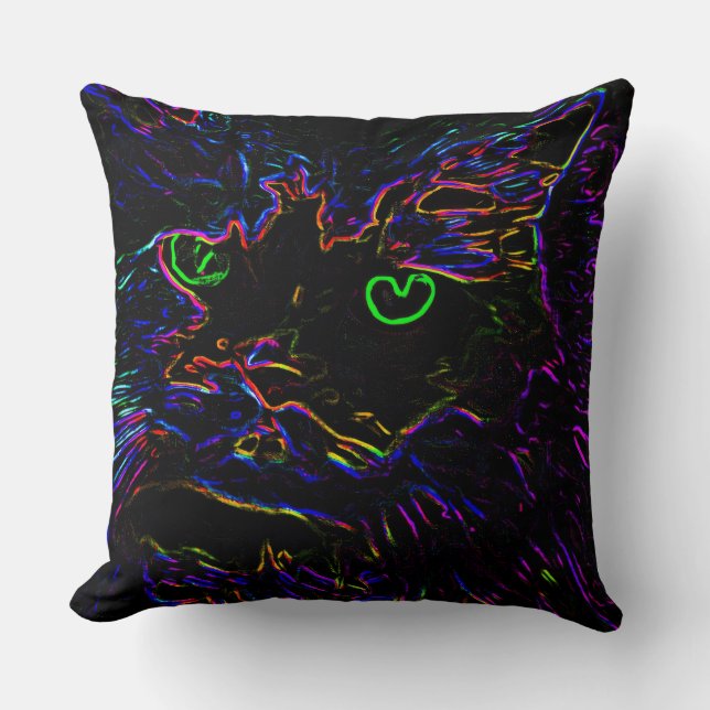Neon Glow Cat Kussen (Voorkant)