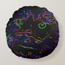 Neon Glow Cat Rond Kussen