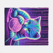 Neon Glow Cat spelen met garen Fleece Deken (Voorkant (Horizontaal))
