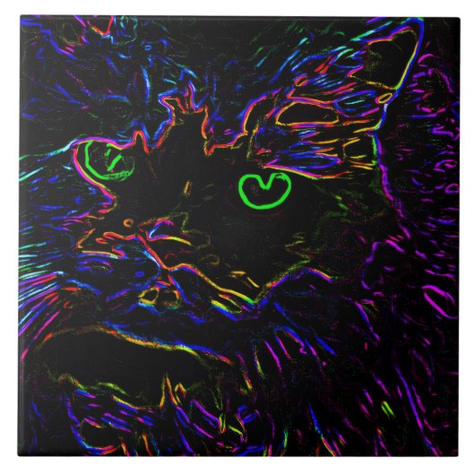 Neon Glow Cat Tegeltje (Voorkant)