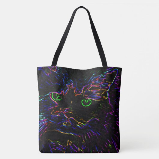 Neon Glow Cat Tote Bag (Achterkant)