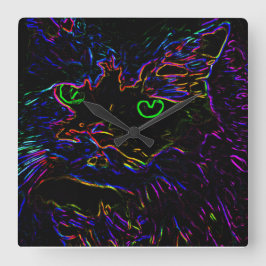 Neon Glow Cat Vierkante Klok