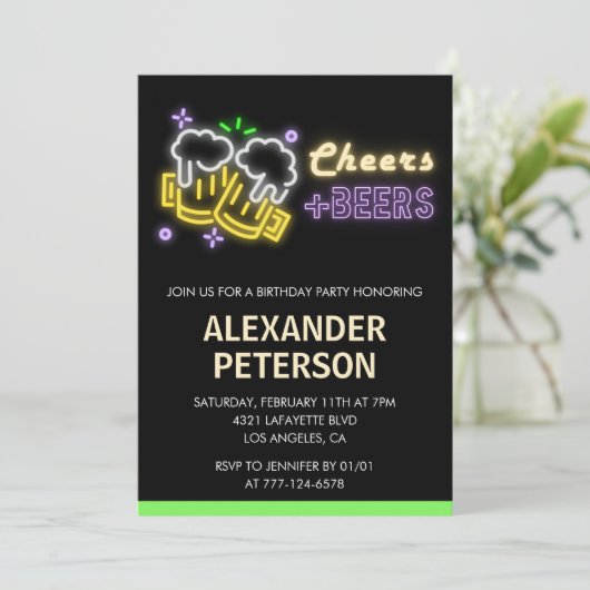 Neon Glow Cheers Bier Mannen 54e verjaardag Kaart (Staand voorkant)