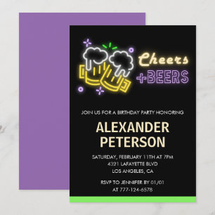 Neon Glow Cheers Bier Mannen 66ste verjaardag Kaart