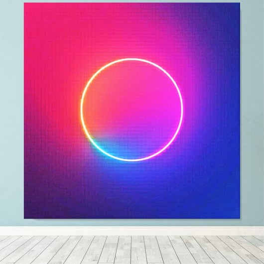Neon Glow Circle Abstract Art Canvas Afdruk (Insitu (Houten vloer))