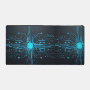 Neon Glow Circuit Desk Mat