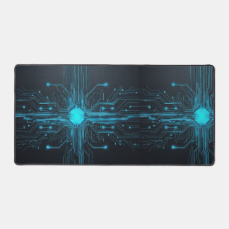 Neon Glow Circuit Desk Mat