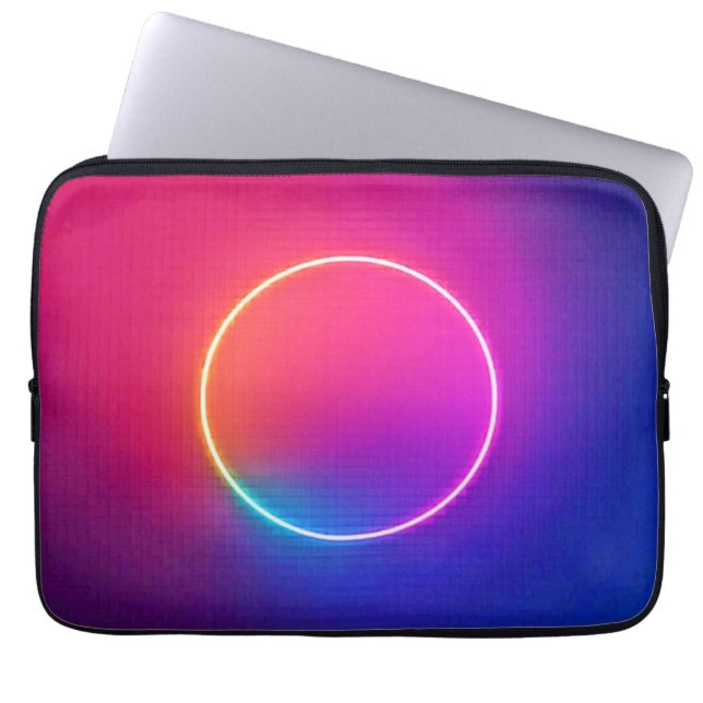 Neon Glow Cirkel Abstracte Kunst Laptop Sleeve (Voorkant)