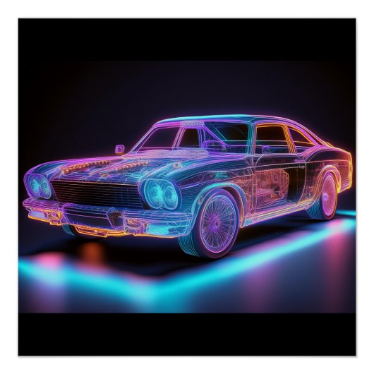 Neon Glow Classic Car – Futuristische Vibes Art Perfect Poster (Voorkant)