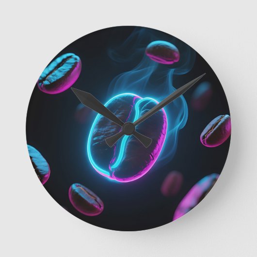 Neon Glow Coffee Bean Energie Ronde Klok (Voorkant)