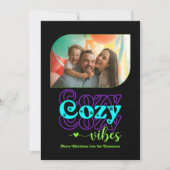Neon Glow Cosy Vibes Only Kerstfoto Feestdagenkaart (Voorkant)